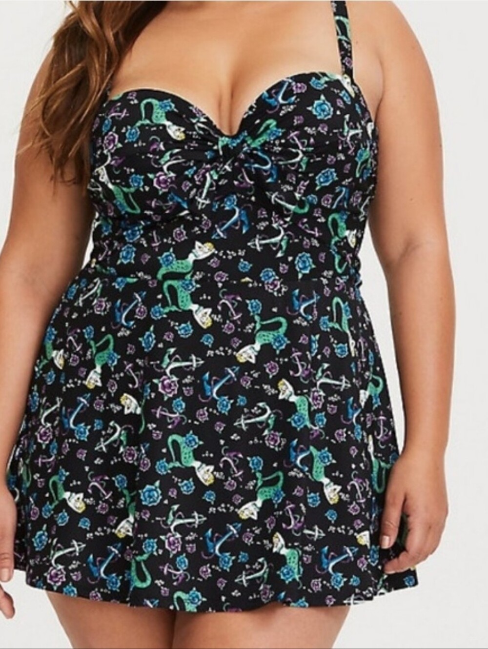 Torrid Mermaid Tie Skater Swim Dress 4X/26 Black Nautical Pin Up Retro